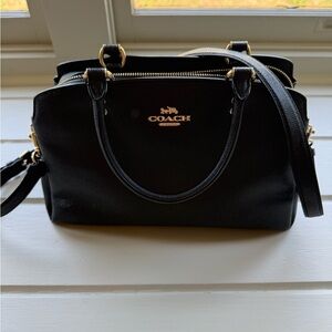 Coach Black Leather Satchel with Gold-Tone Logo and Hardware